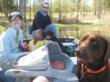 Family fishing trip on the river.